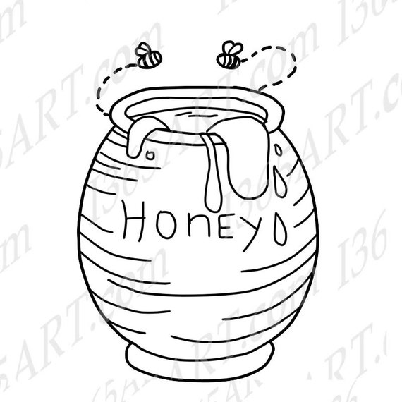 Buy get free honey bees jar clipart honey clip art illustration coloring page hand drawn digital stamp png mercial download