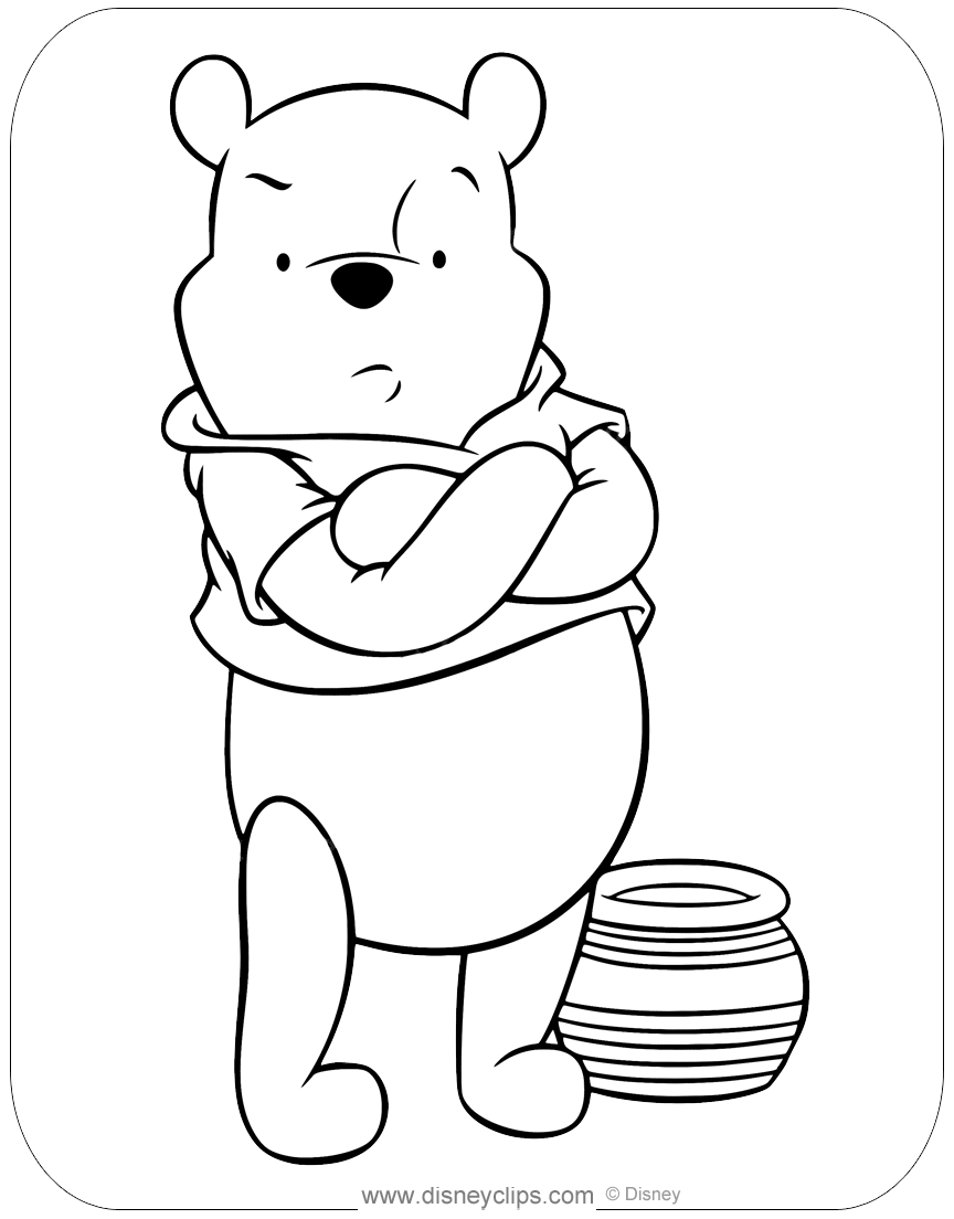 Coloring page of winnie the pooh guarding his honey pot disney winniethepooh coloringpages disney coloring sheets coloring pages winnie the pooh