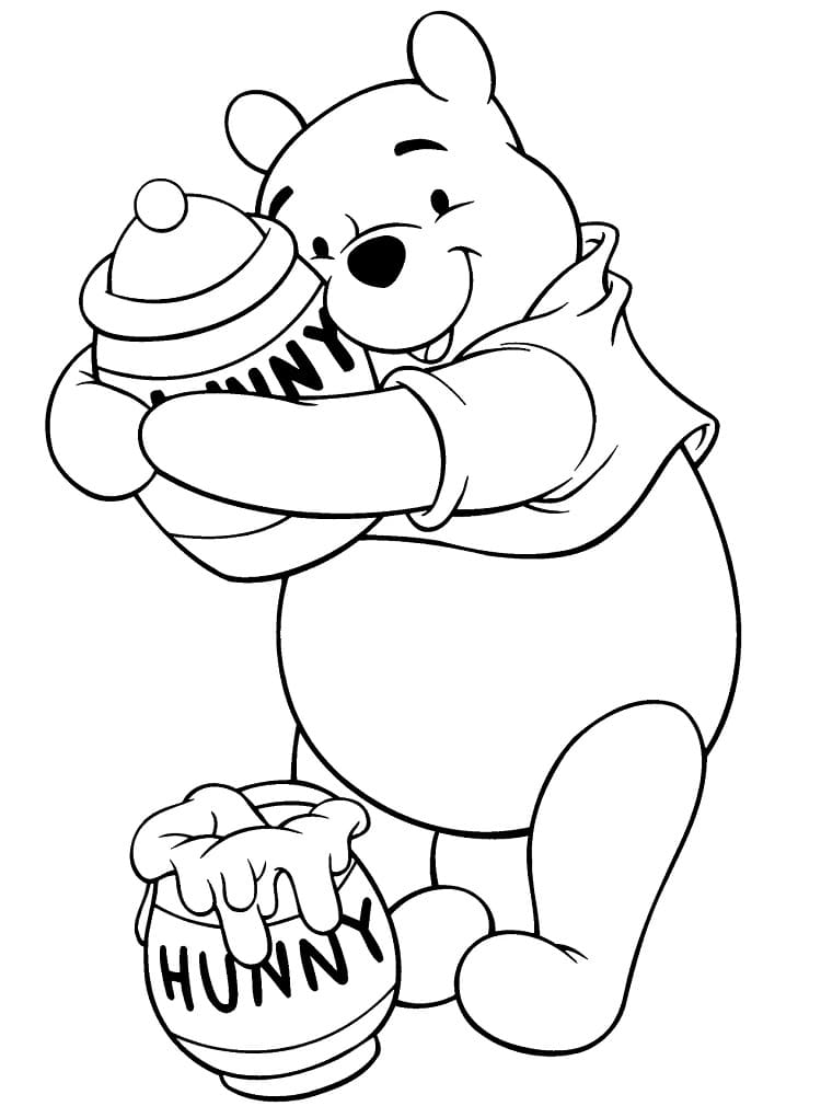 Pooh and honey coloring page