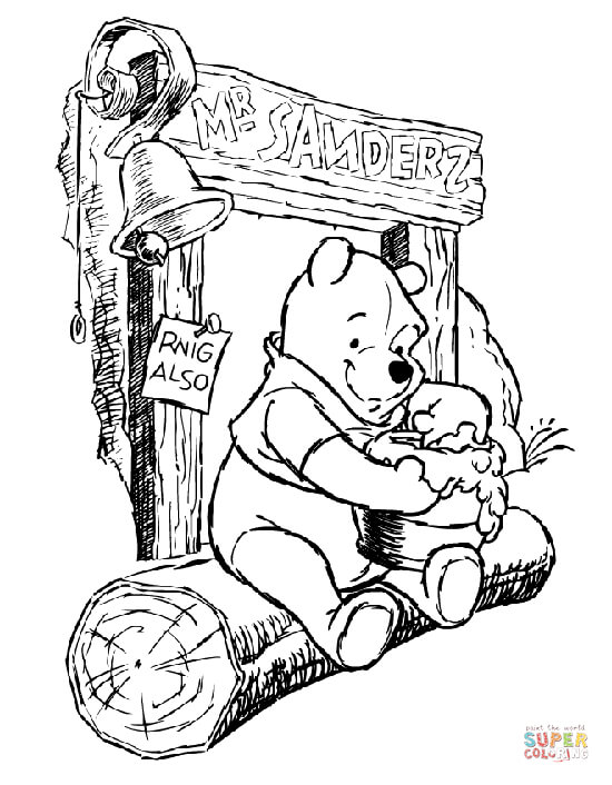 Pooh is eating honey coloring page free printable coloring pages
