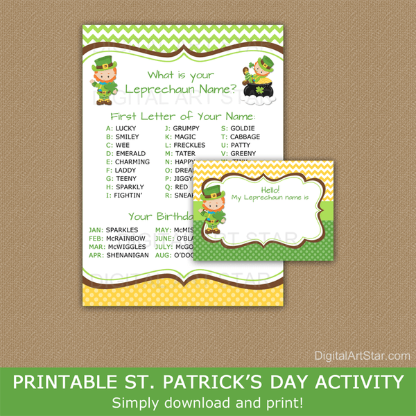 What is your leprechaun name printable game for st patricks day