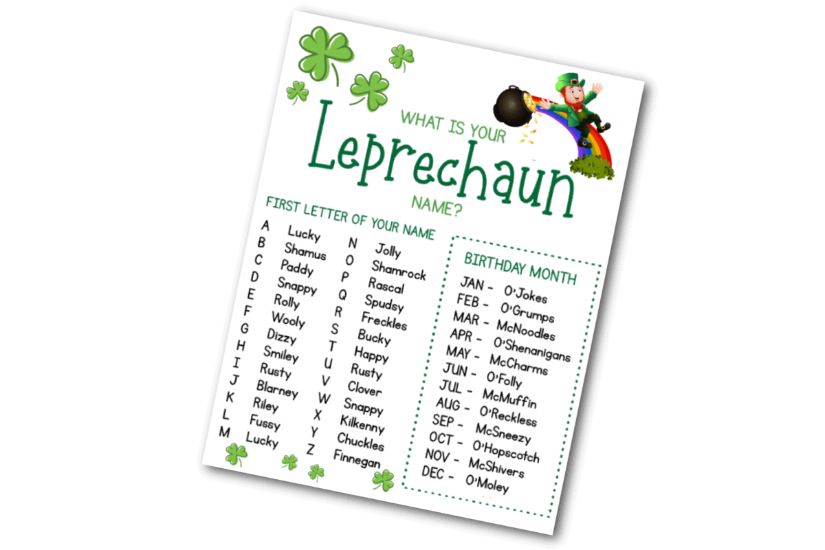 What is your leprechaun name free st patricks day printable