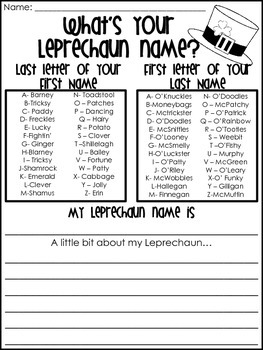 Leprechaun name tpt