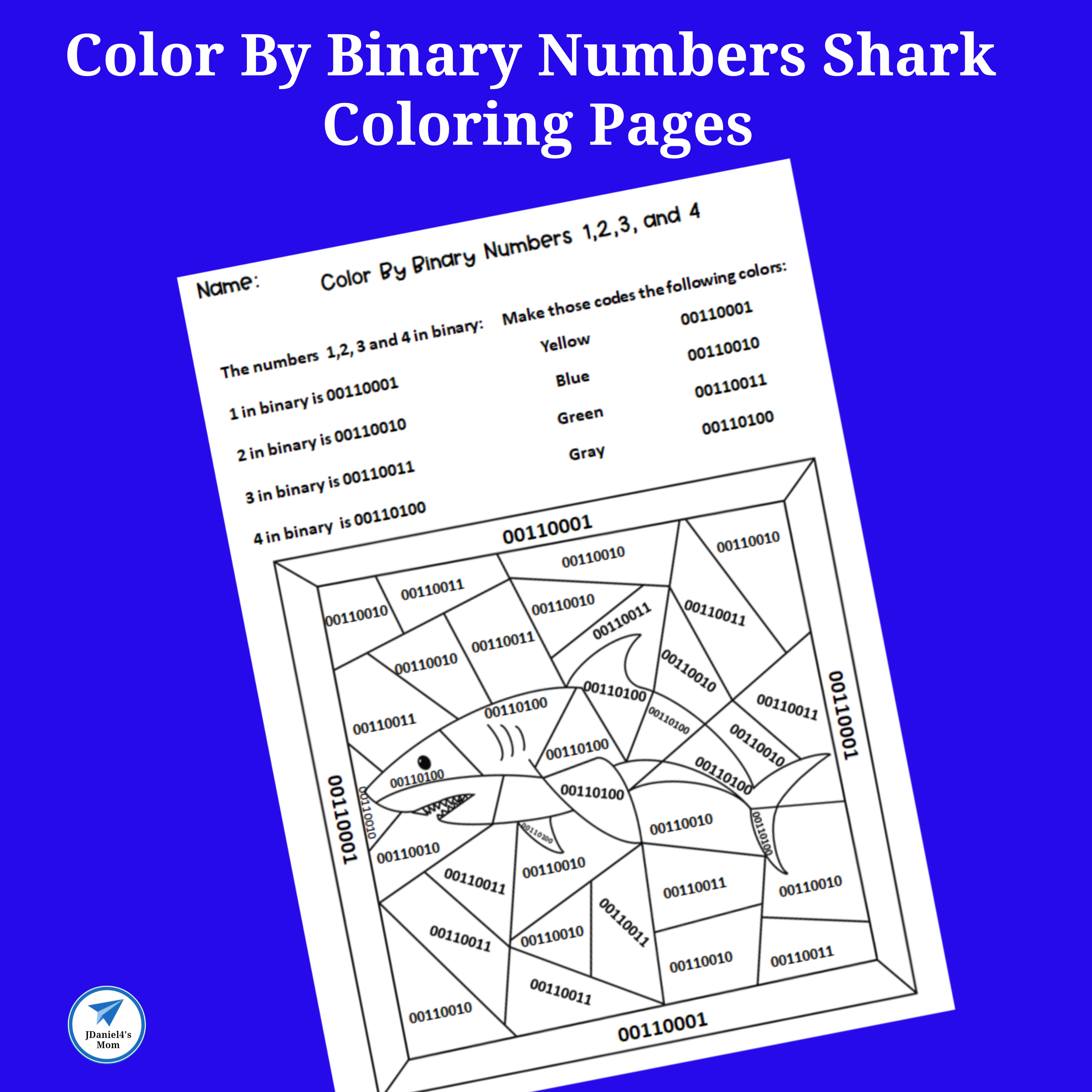 Color by binary numbers shark coloring pages