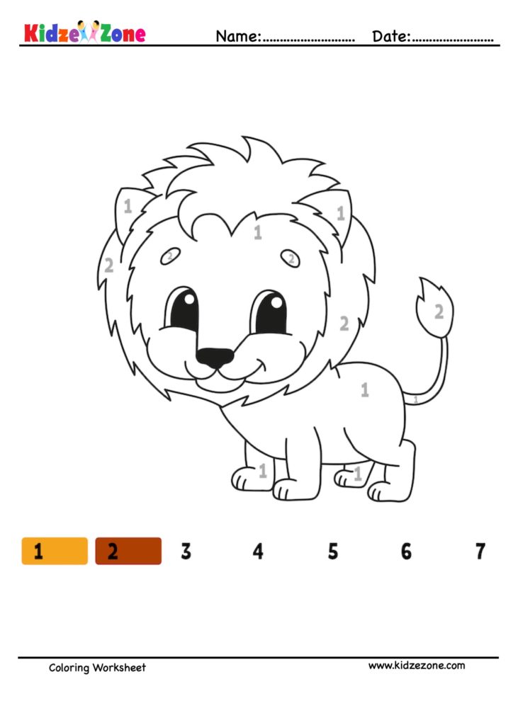 Numbered lion coloring worksheet