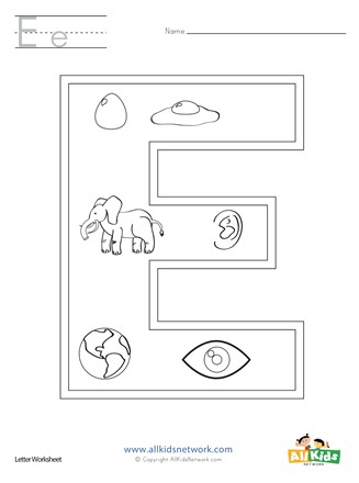 Letter e coloring page all kids network