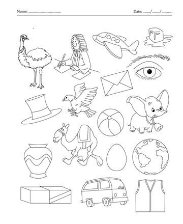 Color the picture which start with letter e printable coloring worksheet