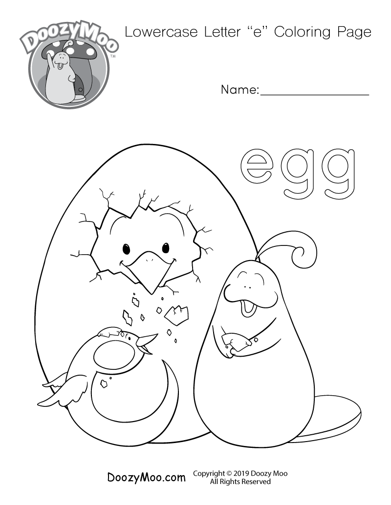 Cute lowercase letter e coloring page free printable