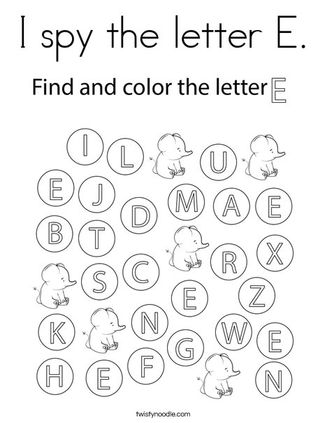 I spy the letter e coloring page