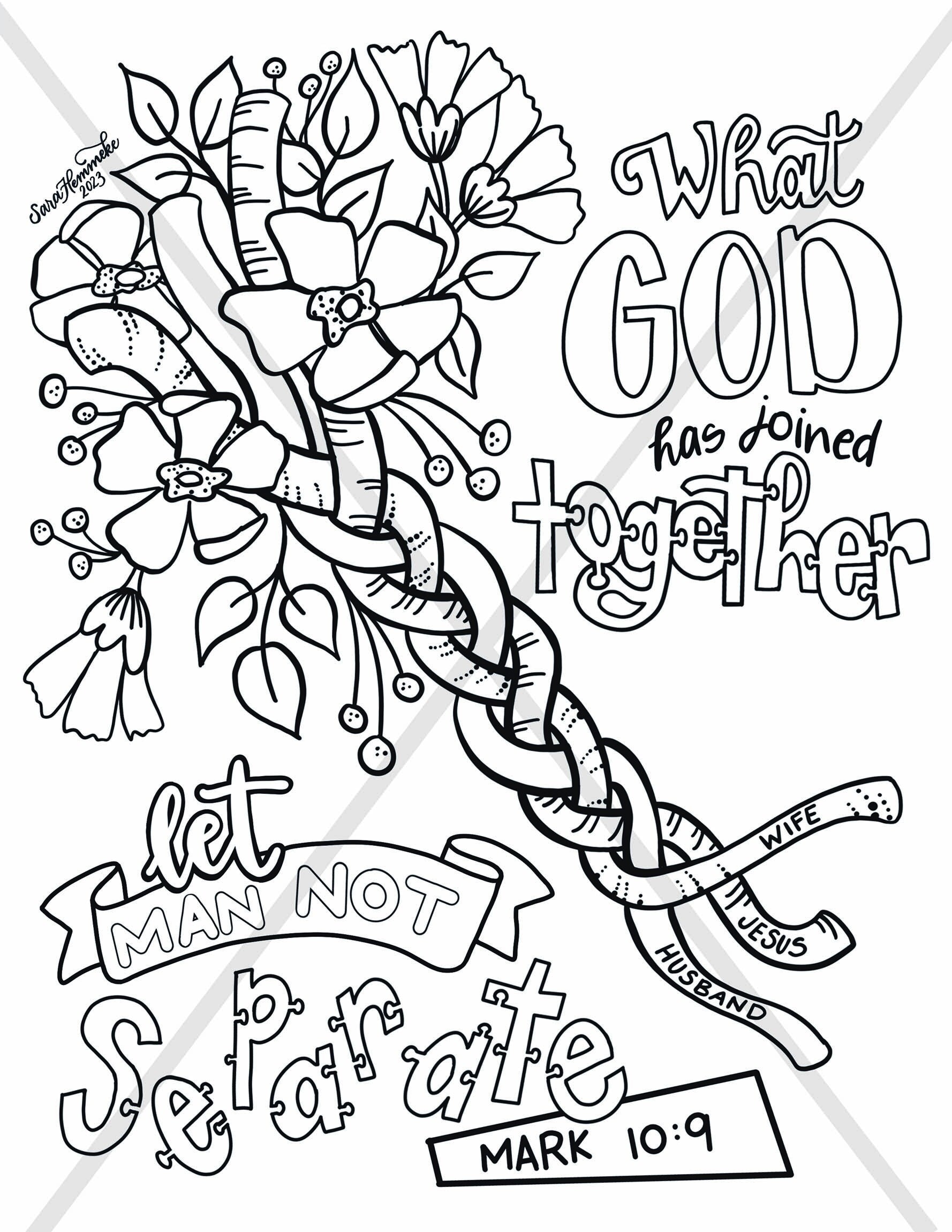 Bible verse coloring page what god has joined wedding scripture