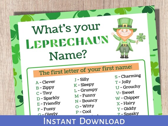 Whats your leprechaun name st patricks day game leprechaun name st patricks day games printable leprechaun game party game