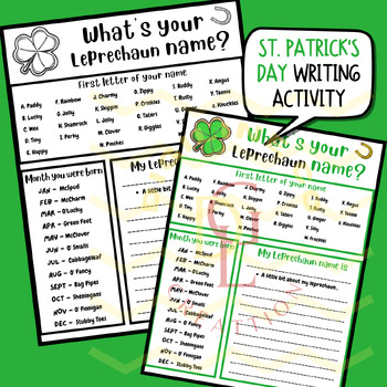 Whats your leprechaun name st patricks day stories writing activities primary
