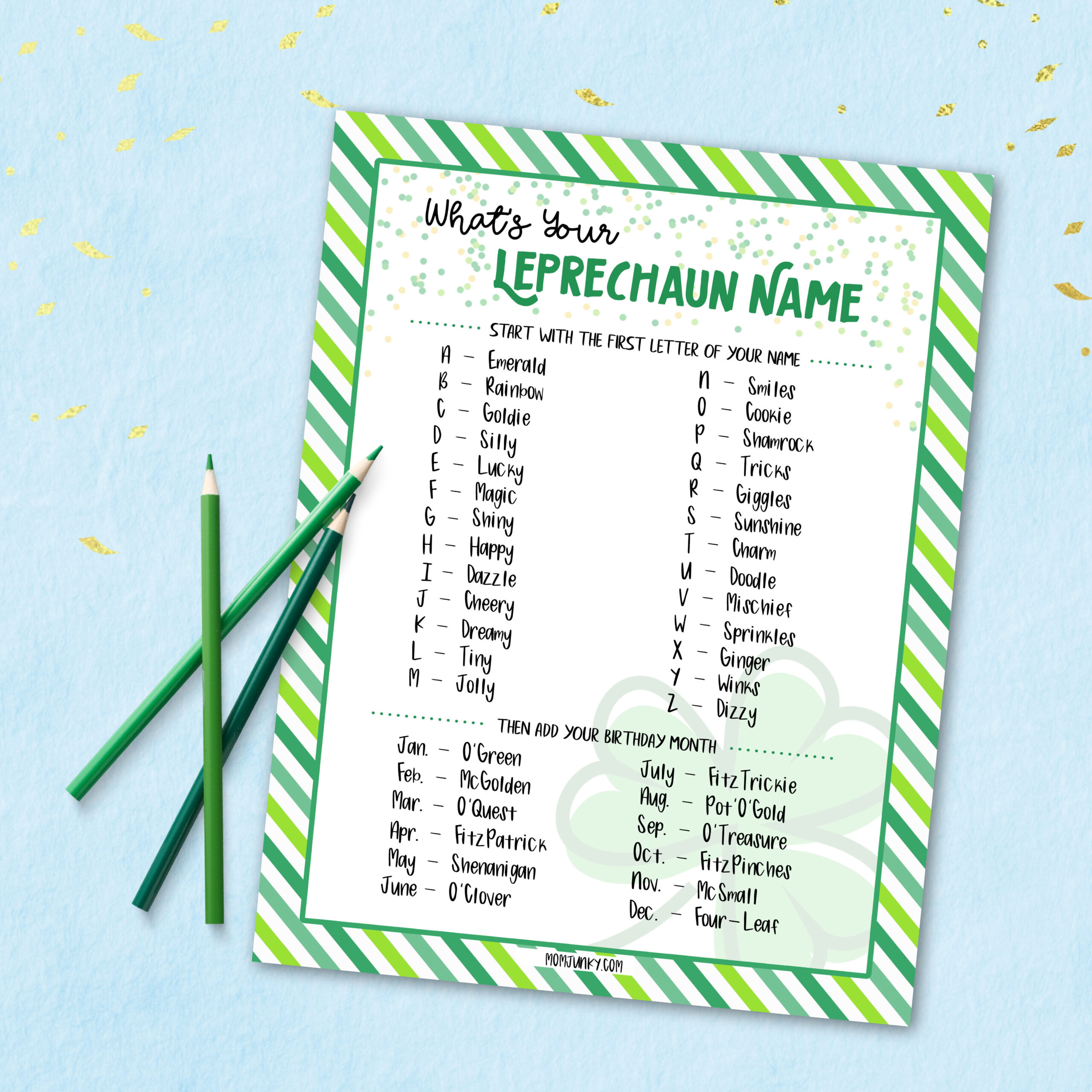 Party ideas what is your leprechaun name printable