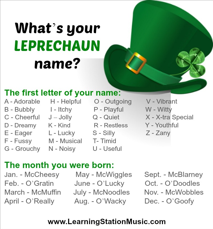 Whats your leprechaun name a fun st patricks day activity for childen the learning station