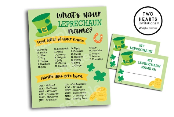 Whats your leprechaun name printable instant download st patricks day game generator cute kids fun
