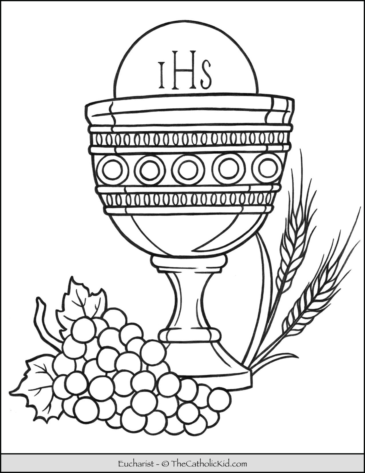 Eucharist in chalice with grapes wheat coloring page