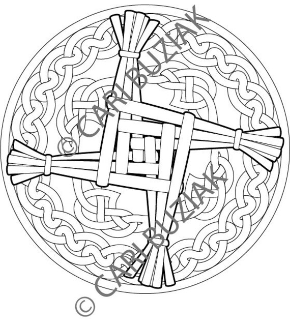 Celtic coloring page wheat cross irish colouring cross brigid animals knots spirals fantasy download adult coloring