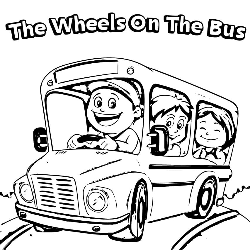 Printable the wheel on the bus coloring page