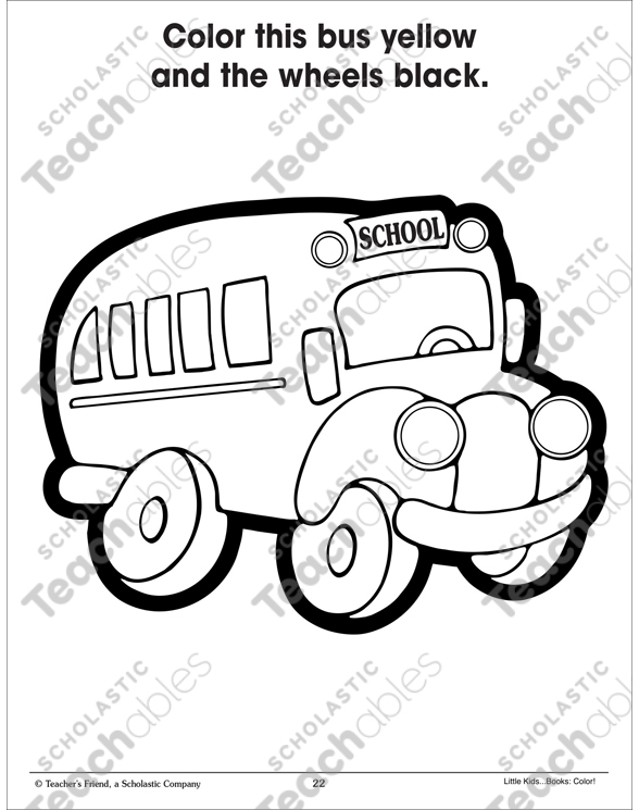 Bus and wheels using two colors printable coloring pages