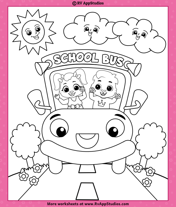 Wheels on the bus coloring page for children free printable to download and color