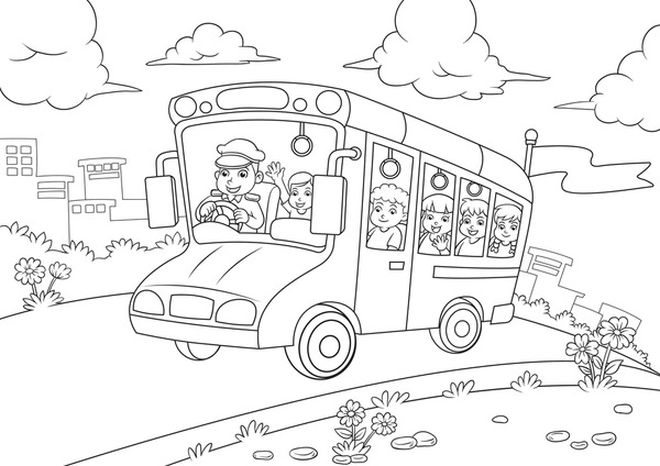 Thousand coloring page bus royalty