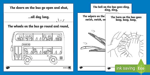 Wheels on the bus colouring pages teacher