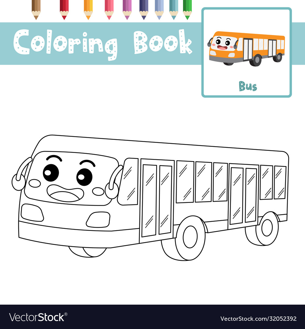 Coloring page bus cartoon character perspective vector image