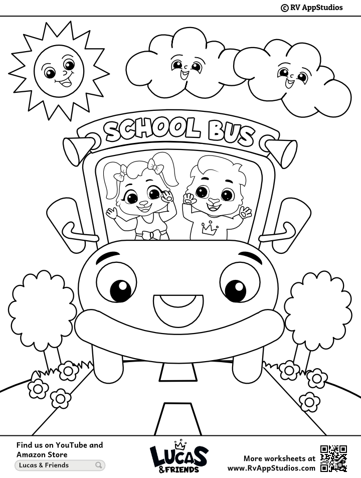 Wheels on the bus coloring page for children free printable to download and color