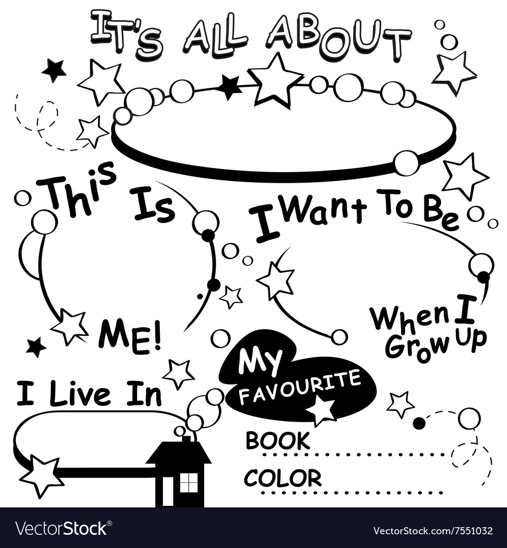 Coloring page all about me editable royalty free vector