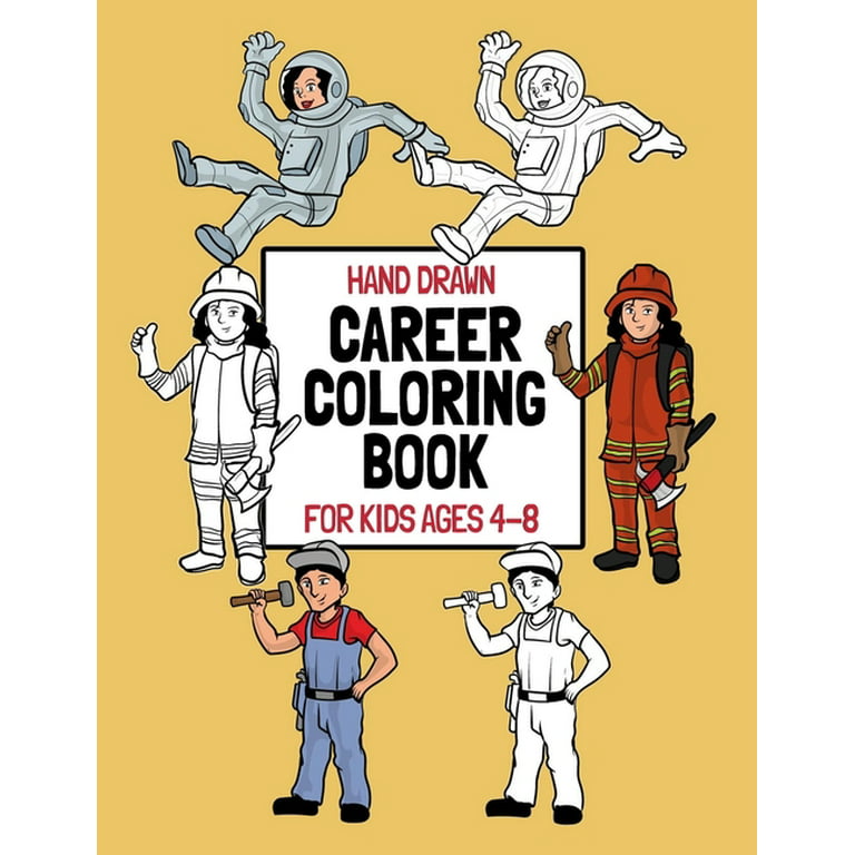 Hand drawn career coloring book for kids ages