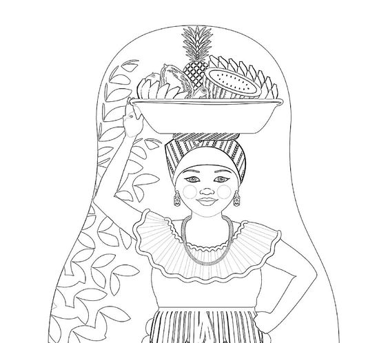 This coloring sheet is based on my original palenquera of cartagena colombia matryoshka babushka russiaâ nesting dolls illustration colombian coloring sheets