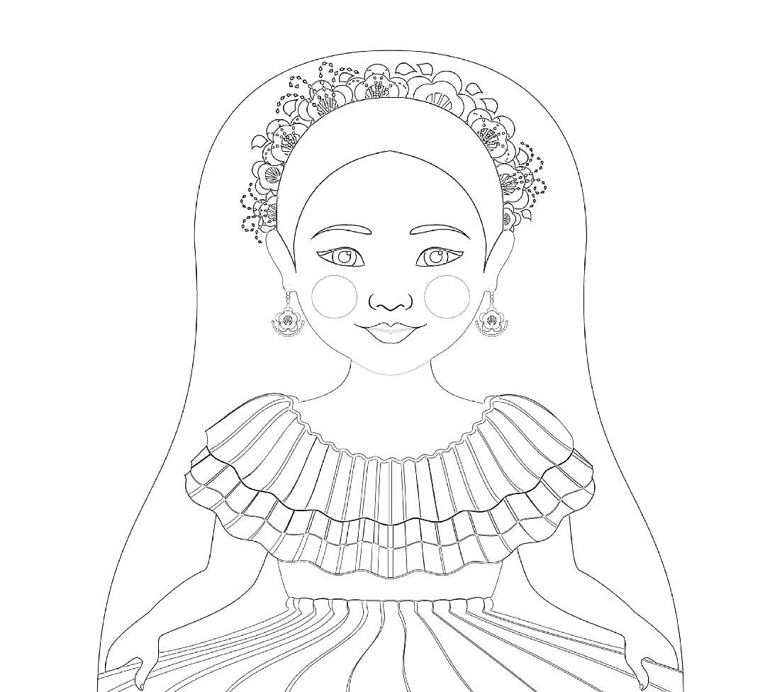 Colombian coloring sheet printable file traditional folk dress matryoshka doll