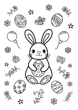 Easter bunny coloring pages for kids painting for kindergarten and elementary school children childrens coloring activity sheet cute illustration to color illustration