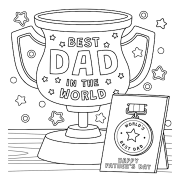 Premium vector fathers day trophy and medal coloring page