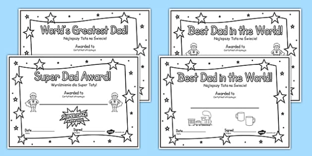 Coloring fathers day certificates polish translation