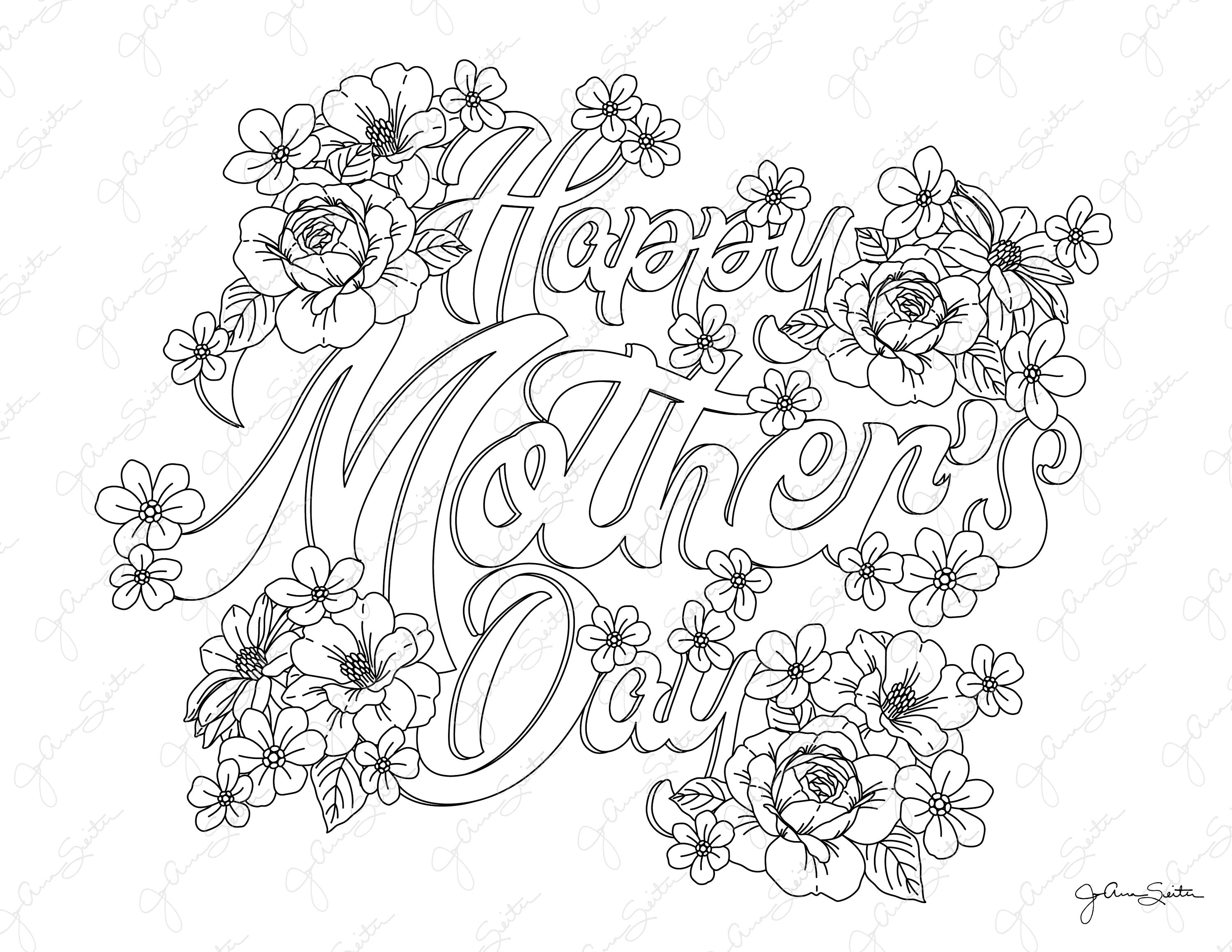 Mothers day coloring pages floral printable coloring sheets set of instant download coloring pages instant download