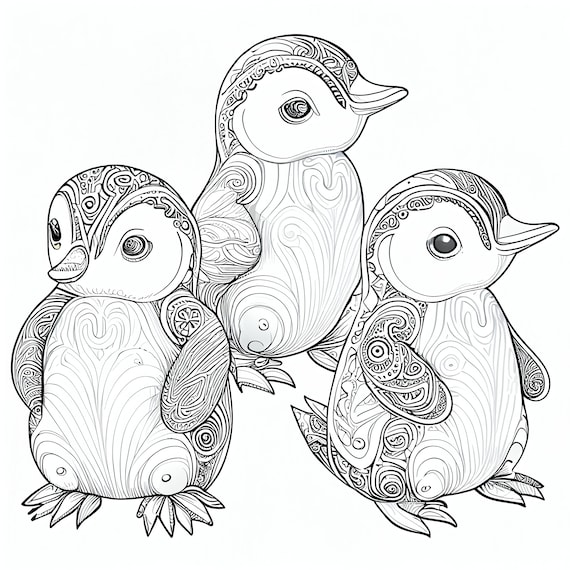 Pack stress relief coloring pages penguin digital print filigree detailed mandala instant download set coloring pages for adults