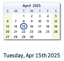 April calendar with holidays count down