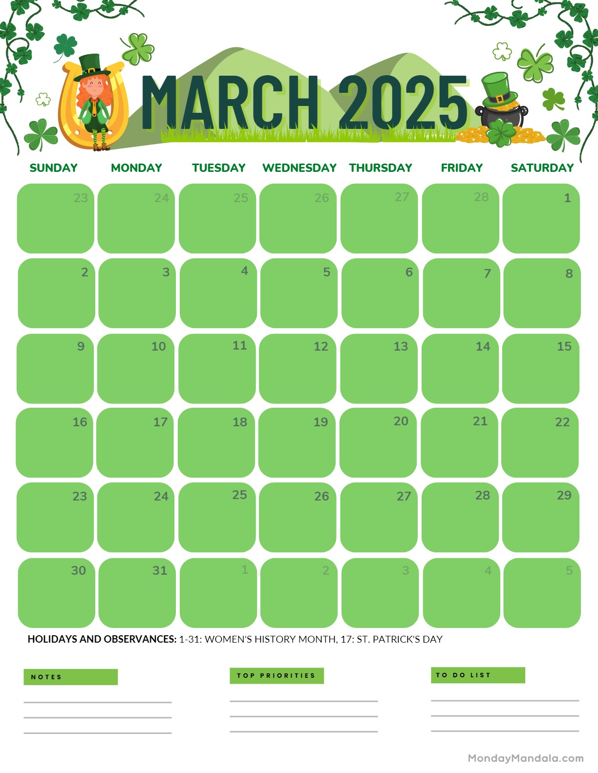 March calendar free pdf printables