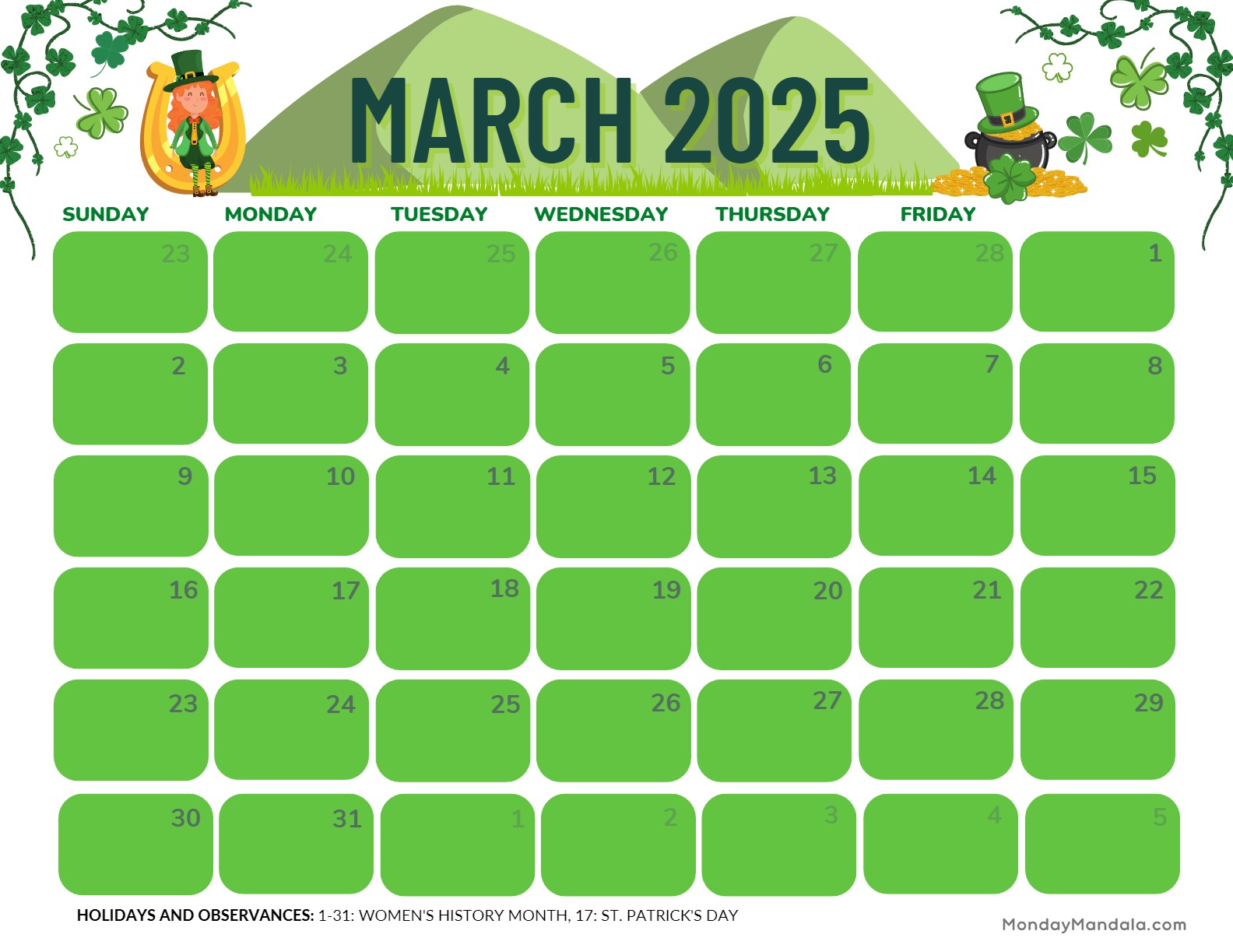 March calendar free pdf printables