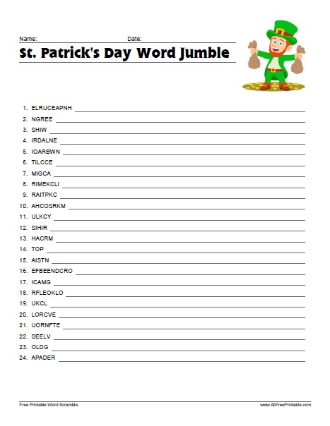 St patricks day word jumble â free printable