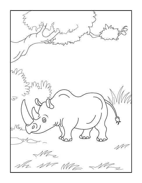 Premium vector rhino coloring book for kids wild animal coloring pages for children