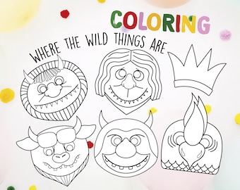 Where the wild things are coloring where the wild things are photo props masks printable party decorations digital download kids