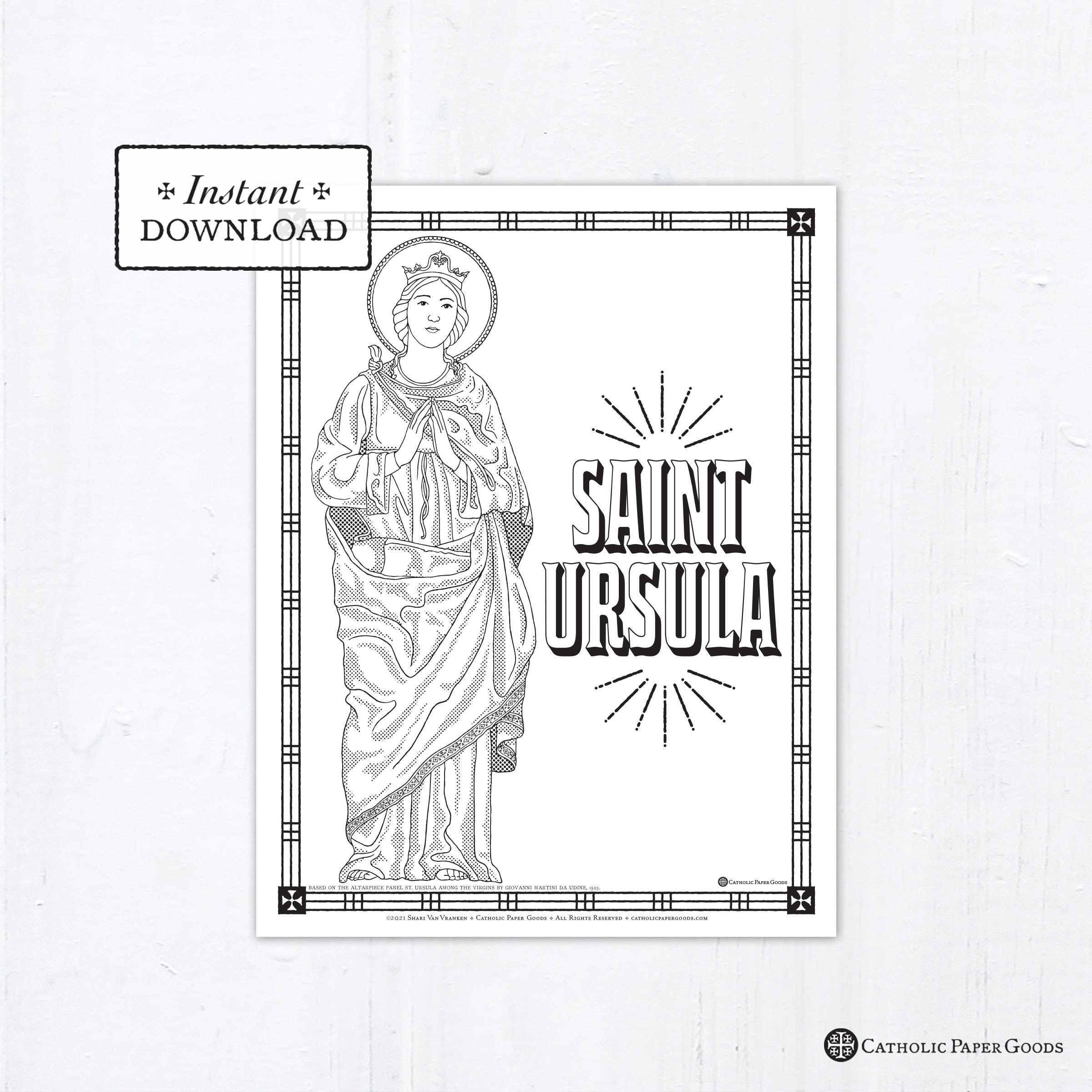 Catholic coloring page saint ursula coloring page catholic saints printable coloring page digital coloring page pdf