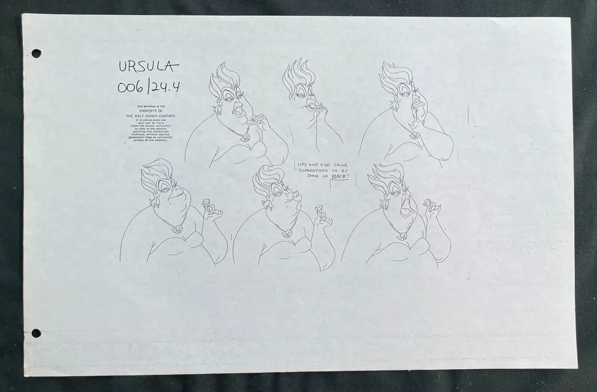 The little mermaid ursula model sheet disney animation photo copy print