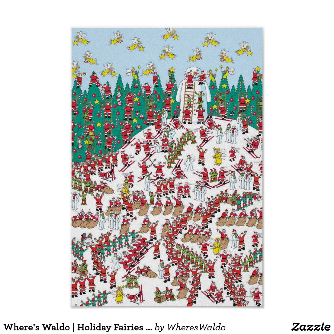 Wheres waldo holiday fairies sledding santas poster zazzle wheres waldo gaming wall art custom posters