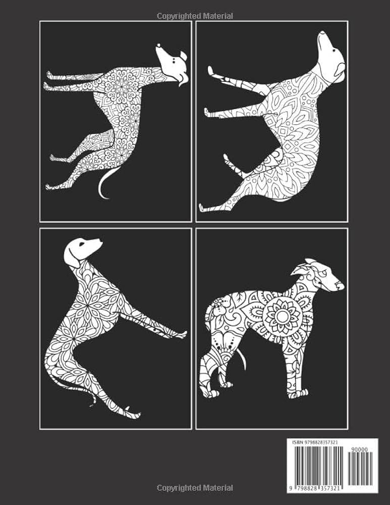 Whippet black background adult coloring book featuring fun stress relief and relaxation whippet black background coloring book for adults arnold fletcher books