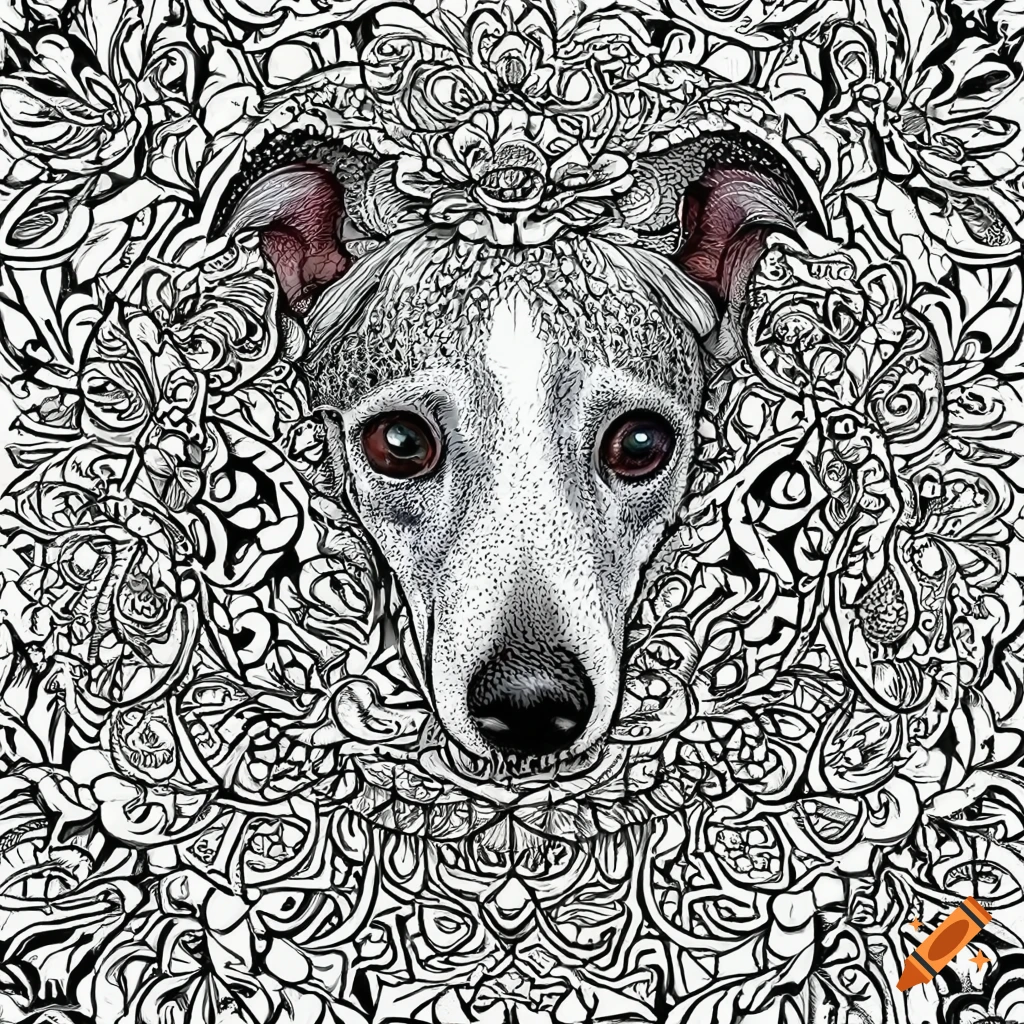 Coloring pages for adult mandala dog image whippet white background black and white on