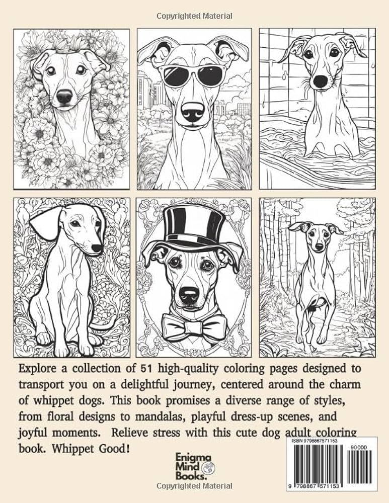 Whippet good coloring book for whippet dog lovers relaxing and stress relieving dog