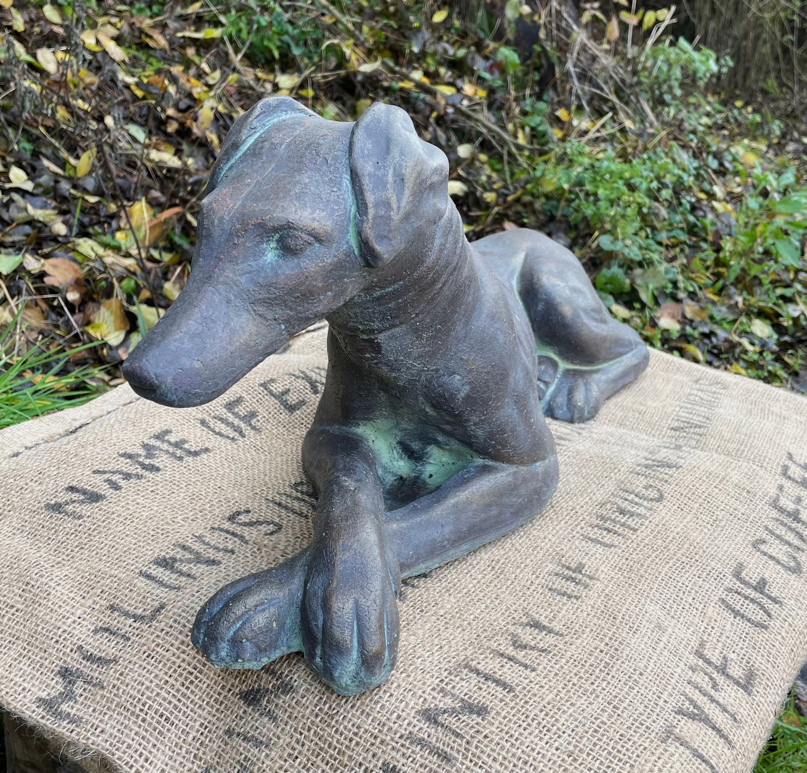 Whippet dog lying down statue garden ornament frost proof stone cmft belle